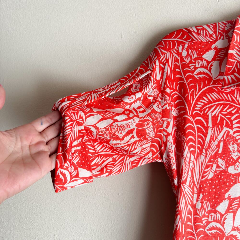 Diane von Furstenberg Orange + White Greek Print Silk Wrap Dress Size 10 - Picture 3 of 10